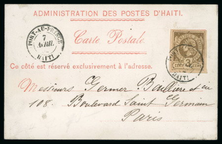 Stamp of Haiti » Liberty Heads Haiti (Liberty Head) 3c imperf on formula card to Paris