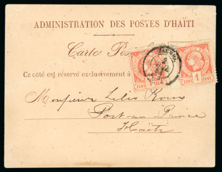 Stamp of Haiti » Liberty Heads Haiti (Liberty Head) 1884 1c x 2 internal formula card