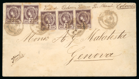 Stamp of Haiti » Liberty Heads Haiti (Liberty Head) 1887 cover Miragoave to Genoa with 2c x 5