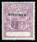 Stamp of Mauritius » 1900-05 Arms Issue (SG 138-155) 1900-05 "Arms" perforated colour trial in purple with blank value on wmk multi CA paper