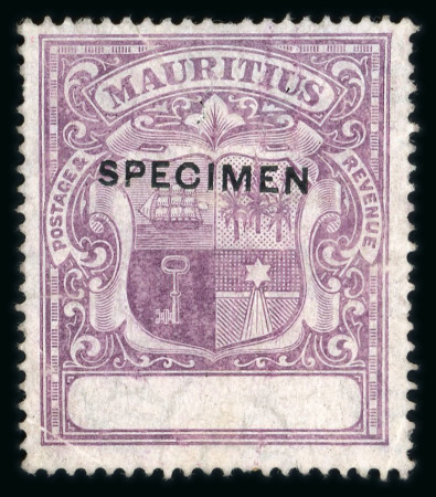 Stamp of Mauritius » 1900-05 Arms Issue (SG 138-155) 1900-05 "Arms" perforated colour trial in purple with blank value on wmk multi CA paper