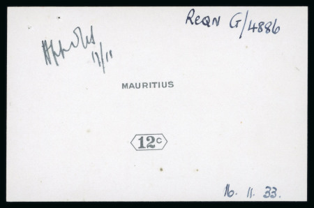 Stamp of Mauritius » Later Issues 1921-34 issue group of 14 De La Rue die proofs of the value tablet and name in black on glazed cards