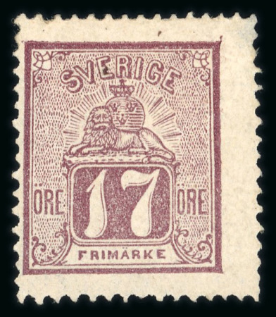 Stamp of Sweden 1862-66 Lying Lion 17ö reddish-bluish lilac mint h.r., thin