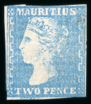 Stamp of Mauritius » 1859 Dardenne Issue (SG 41-44) 1859 Dardenne 2d pale blue showing "feather flaw" under "TWO", used with cleaned cancel
