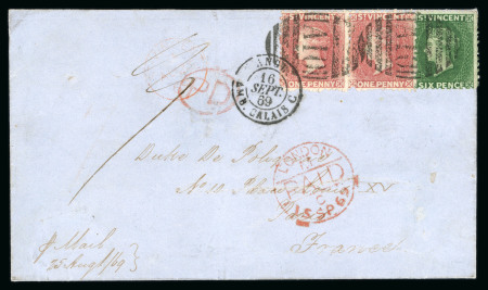 Stamp of St. Vincent Saint Vincent 1869 outer letter sheet to Paris