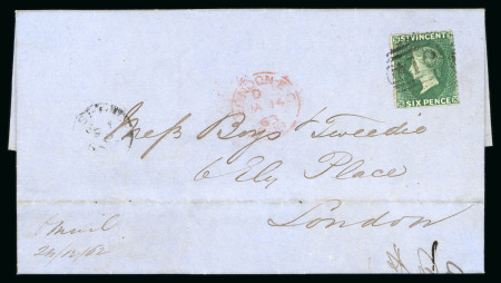 Stamp of St. Vincent Saint Vincent 1862 (Dec 24) entire letter to London bearing single franking 6d deep green