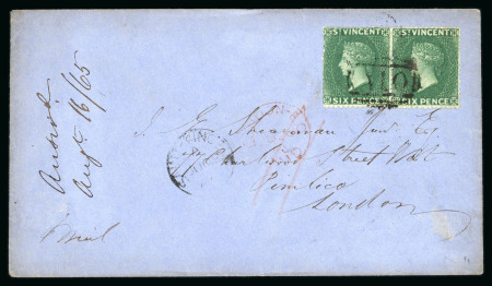 Stamp of St. Vincent Saint Vincent 1866 6d pair entire to London