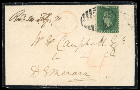 Stamp of St. Vincent Saint Vincent 1871 6d mourning envelope to Demerara