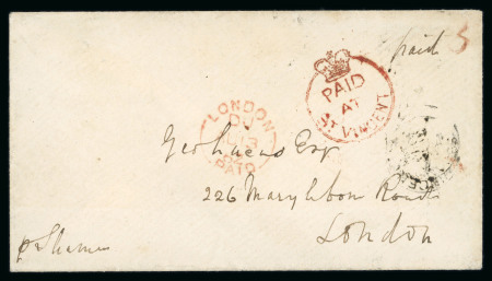 Stamp of St. Vincent Saint Vincent 1862 Paid at St Vincent crown circle envelope