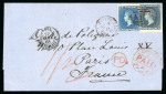 Stamp of St. Vincent St Vincent 1868 4d blue and 1s slate-grey cover to Paris