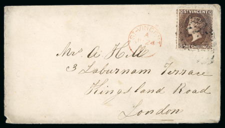 Stamp of St. Vincent Saint Vincent 1871 1s brown envelope to London