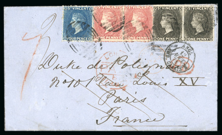 Stamp of St. Vincent Saint Vincent 1871 1d black (2) 1d rose-red (2) and 4d cover