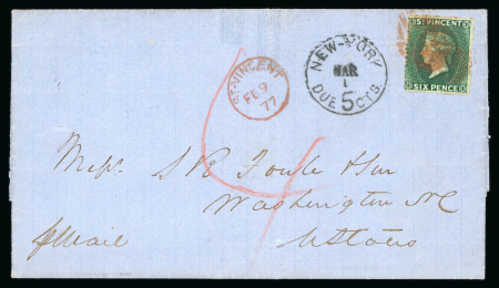 Stamp of St. Vincent Saint Vincent 1877 6d cover to Washington via St Thomas