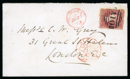 Stamp of St. Vincent Saint Vincent 1873 1s deep rose red cover to London