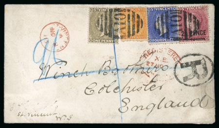 Stamp of St. Vincent Saint Vincent 1883 four colour franking Winch Brothers cover
