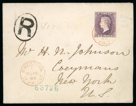 Stamp of St. Vincent Saint Vincent 1888 6d violet cover to USA
