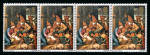 Stamp of Great Britain » Queen Elizabeth II 1967 Christmas, Paintings 3d mint n.h. strip of four with progress omission of the gold print resulting in the left hand stamp with gold (value only) omitted variety
