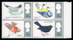 Stamp of Great Britain » Queen Elizabeth II 1966 Birds 4d mint n.h. se-tenant block of four (phosphor) with bistre omitted