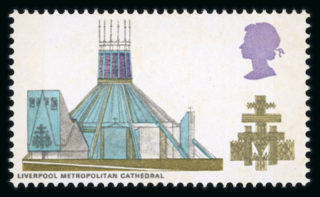 Stamp of Great Britain » Queen Elizabeth II 1969 Cathedrals 1s6d mint n.h. with black (value) omitted variety