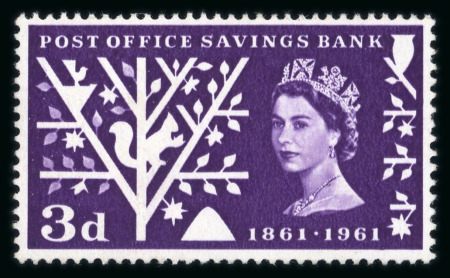 Stamp of Great Britain » Queen Elizabeth II 1961 Post Office Savings Bank 3d mint n.h. with orange-brown omitted variety