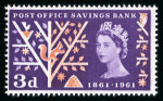 Stamp of Great Britain » Queen Elizabeth II 1961 Post Office Savings Bank 3d mint n.h. with orange-brown omitted variety