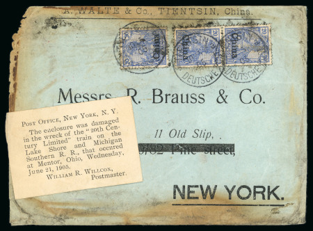 Stamp of China » Foreign Post Offices » German Post Offices German Post Offices China 1905 cover to New York, train fire disaster