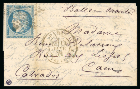 Stamp of France » Ballons Montés 1871, Lettre par Ballon Monté "Le Vaucanson" à  destination