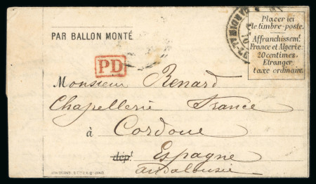 Stamp of France » Ballons Montés 1870, Lettre par Ballon Monté "Le Garibaldi" probable