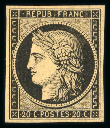 Stamp of France » Type Cérès de 1849-1850 1849, Cérès Y&T n°3 20c noir sur jaune neuf * (presque
