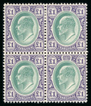 Stamp of South Africa » Transvaal » 1902-03 Watermark Crown CA » Issued Stamps  1903 £1 green & violet mint block of four