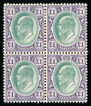 Stamp of South Africa » Transvaal » 1902-03 Watermark Crown CA » Issued Stamps  1903 £1 green & violet mint block of four