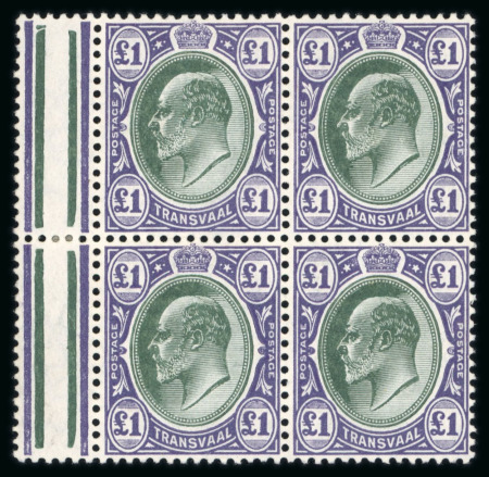Stamp of South Africa » Transvaal » 1902-03 Watermark Crown CA » Issued Stamps  1903 £1 green & violet mint n.h. block of four, deep shade