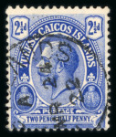 Stamp of Turks and Caicos Islands 1921 2 1/2d bright blue with watermark reversed, neatly used