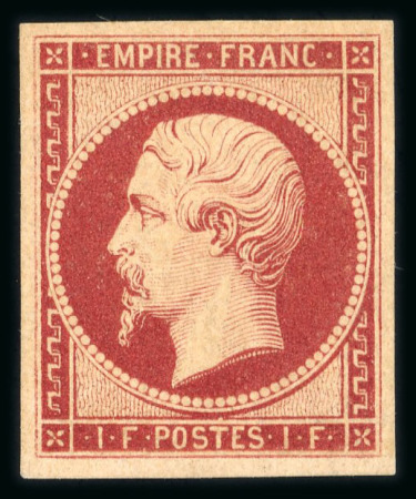 Stamp of France » Empire 1853-1862 1853, Napoléon non dentelé Y&T n°18d, 1f carmin réimpression