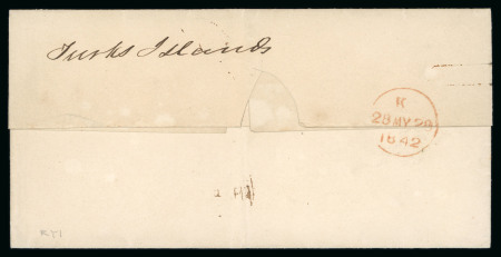 Stamp of Turks and Caicos Islands 1842 wrapper to the Wesleyan Mission in London, reverse with manuscript "Turks Islands", very fine