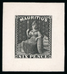 Stamp of Mauritius » 1858-62 Britannia Issues (SG 26-35) 1859-61 Britannia 6d die proof in black on India paper mounted on card