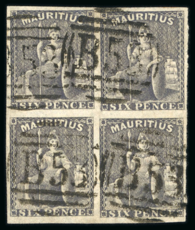 Stamp of Mauritius » 1858-62 Britannia Issues (SG 26-35) 1859-61 Britannia 6d dull purple-slate used block of four