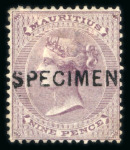Stamp of Mauritius » 1860-72 De La Rue Issues (SG 46-72) 1860-63 no wmk 1d, 2d, 4d and 9d (2) with "SPECIMEN" handstamp