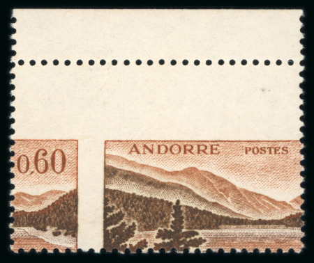Stamp of Colonies françaises » Andorre (Poste française) 1961, Andorre Y&T n°161A, variété de piquage à cheval