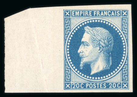 Stamp of France » Empire Lauré 1863-1870 1867, Napoléon lauré Y&T n°29Ac non dentelé, 20c bleu