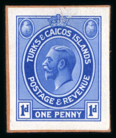 Stamp of Turks and Caicos Islands 1928 Harrison undapoted essay for the 1d in bright blue