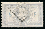 Stamp of France » Empire Lauré 1863-1870 1870, Napoléon lauré Y&T n°33A, 5f oblitéré avec 5