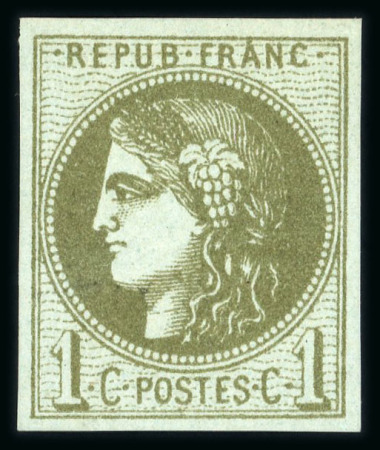 Stamp of France » Emission de Bordeaux 1870 1870, Cérès Bordeaux Y&T n°39A, 1c olive neuf *. Certificat