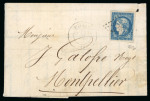 Stamp of France » Lettres Classiques 1870, Bordeaux n°44A 20c bleu foncé sur lettre oblitéré
