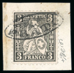 Stamp of Switzerland / Schweiz » Sitzende Helvetia Gezaehnt » Briefmarken 1862 1862, 3 Rp. schwarz auf kleinem Briefstück