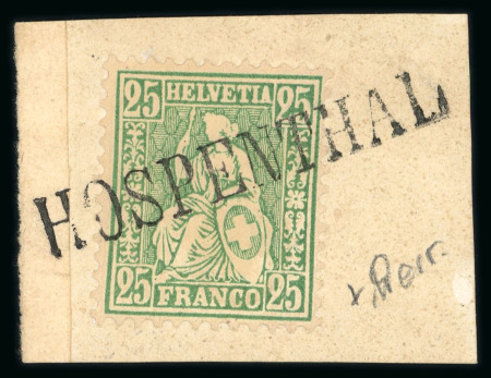 Stamp of Switzerland / Schweiz » Sitzende Helvetia Gezaehnt » Briefmarken 1867-1878 1868, 25 Rp. grün auf kleinem Briefstück
