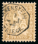 Stamp of Switzerland / Schweiz » Sitzende Helvetia Gezaehnt » Briefmarken 1867-1878 1874, 2 Rp. oliv, farbfrisch, allseits perfekt gezähnt