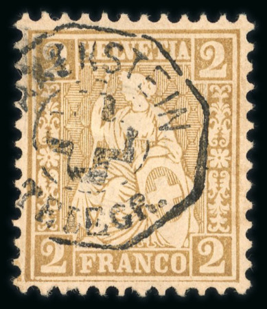 Stamp of Switzerland / Schweiz » Sitzende Helvetia Gezaehnt » Briefmarken 1867-1878 1874, 2 Rp. oliv, farbfrisch, allseits perfekt gezähnt