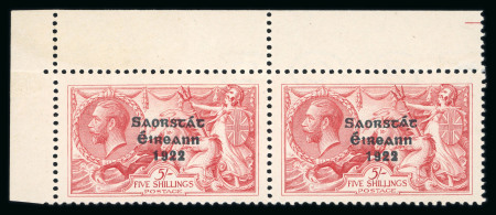 Stamp of Ireland » 1922-23 Thom Three-Line Overprints (T47-T61) 5s rose-red, attractive balance study neatly mounted