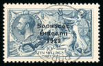 Stamp of Ireland » 1922-23 Thom Three-Line Overprints (T47-T61) 10s dull grey-blue, attractive balance study neatly